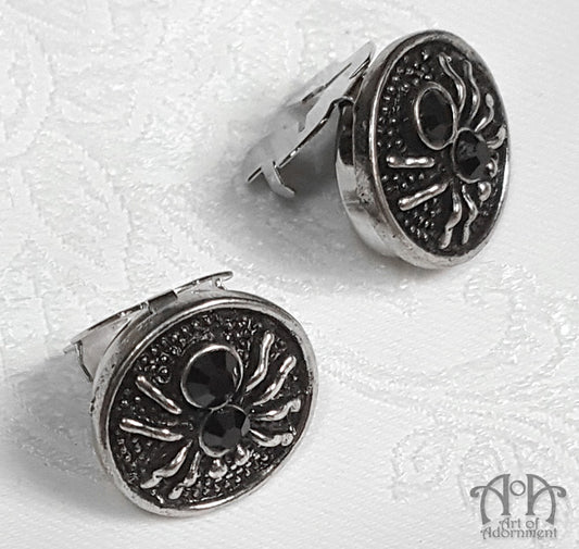 Nocturne Gothic Black Crystal Spider Cuff Button Covers