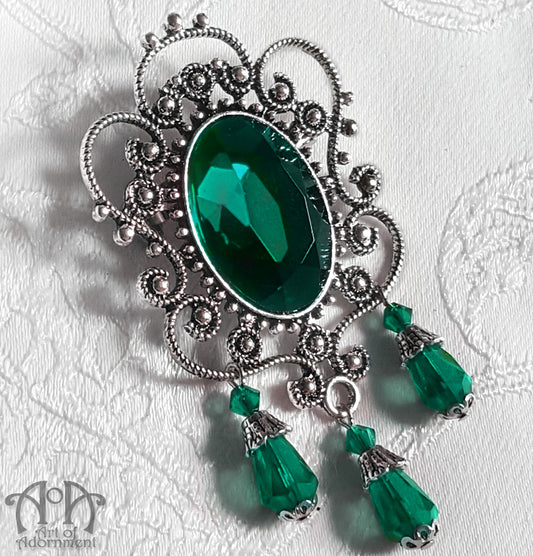 Sylvannia Victorian Filigree Crystal Beaded Jewelled Brooch