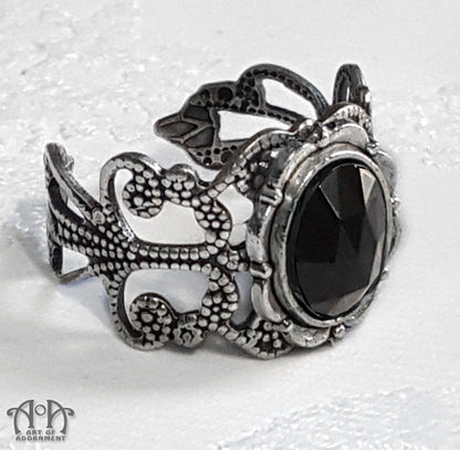 Victorian Gothic Crystal Adjustable Filigree Ring