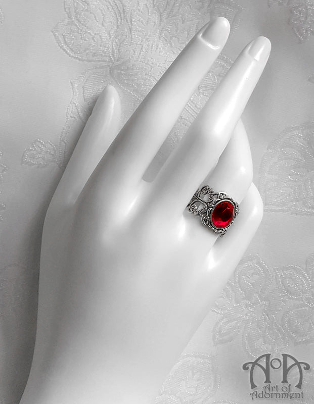Victorian Gothic Crystal Adjustable Filigree Ring