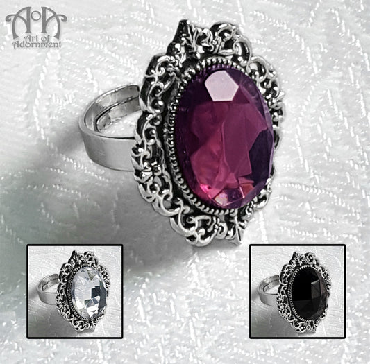 Renaissance Gothic Crystal Adjustable Filigree Ring