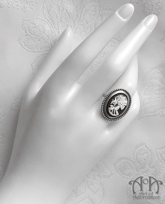 Luminosa Gothic Lady Skull Cameo Adjustable Ring