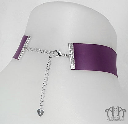 Vervaina Crystal Pendant Purple Satin Choker Necklace