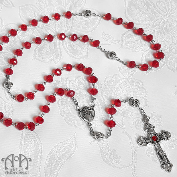 Sanguinari Vampire's Blood Red Crystal Rosary Necklace