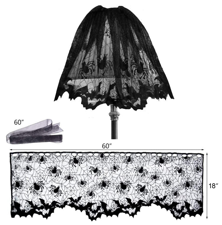 Gothic Black Bat & Spiderweb Lace Lamp Cover/Curtain