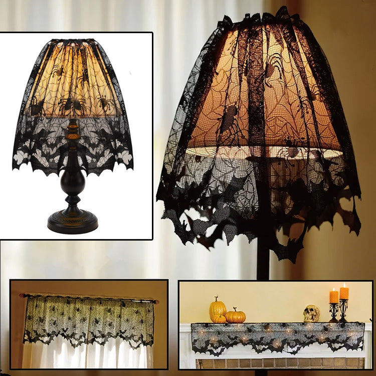 Gothic Black Bat & Spiderweb Lace Lamp Cover/Curtain