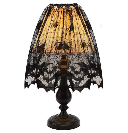 Gothic Black Bat & Spiderweb Lace Lamp Cover/Curtain
