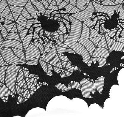 Gothic Black Bat & Spiderweb Lace Lamp Cover/Curtain