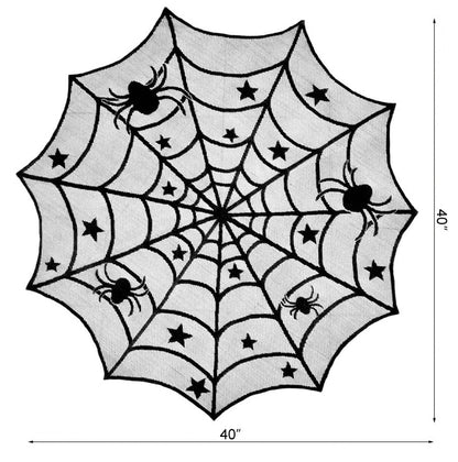 Gothic Black Spiderweb Lace Round Tablecloth