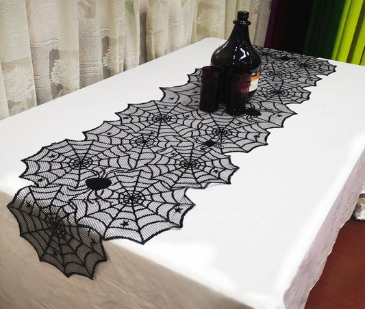 Gothic Black Spiderweb Lace Table Runner