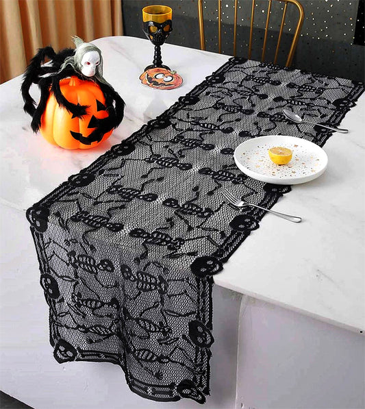 Gothic Black Skeleton Lace Table Runner